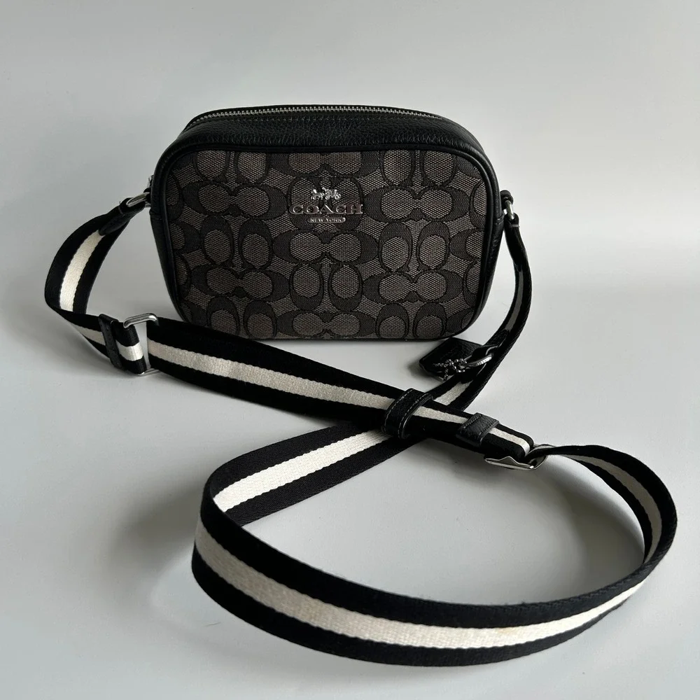 Coach Jamie Camera Bag Charcoal Black Signature Leather Crossbody Excellent